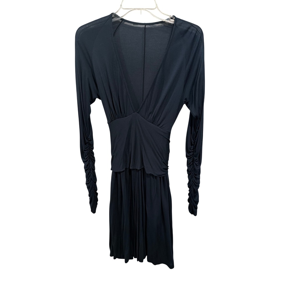 Tomas Maier Dress Navy Blue V-Neck Ruched Sleeve Viscose Made in Italy IT 42